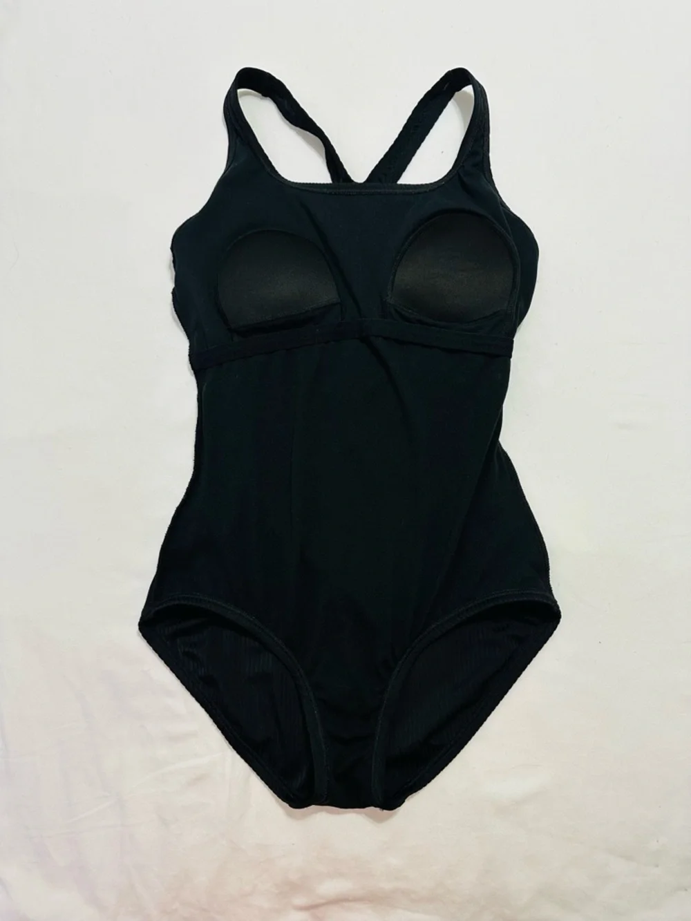 BLACK RIBBED ONE PIECE SWIMSUIT RACERBACK WOMENS SMALL ATHLETIC MODERATE CUT